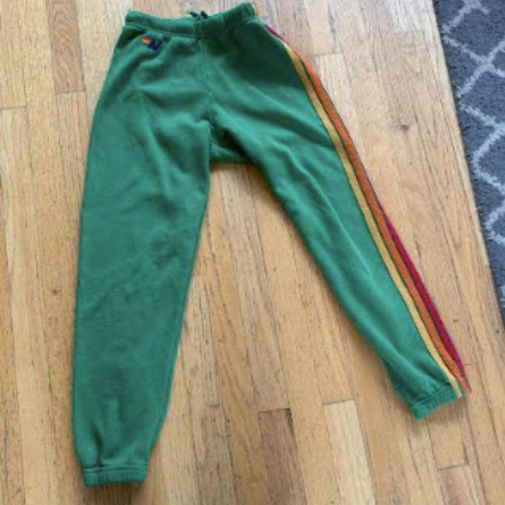 Aviator Nation green Rainbow Stripe Joggers Sweatpants XS